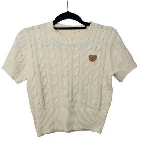 Teddy Bear Cableknit Sweater Short Sleeve SZ S Cream Short Sleeve Sweater